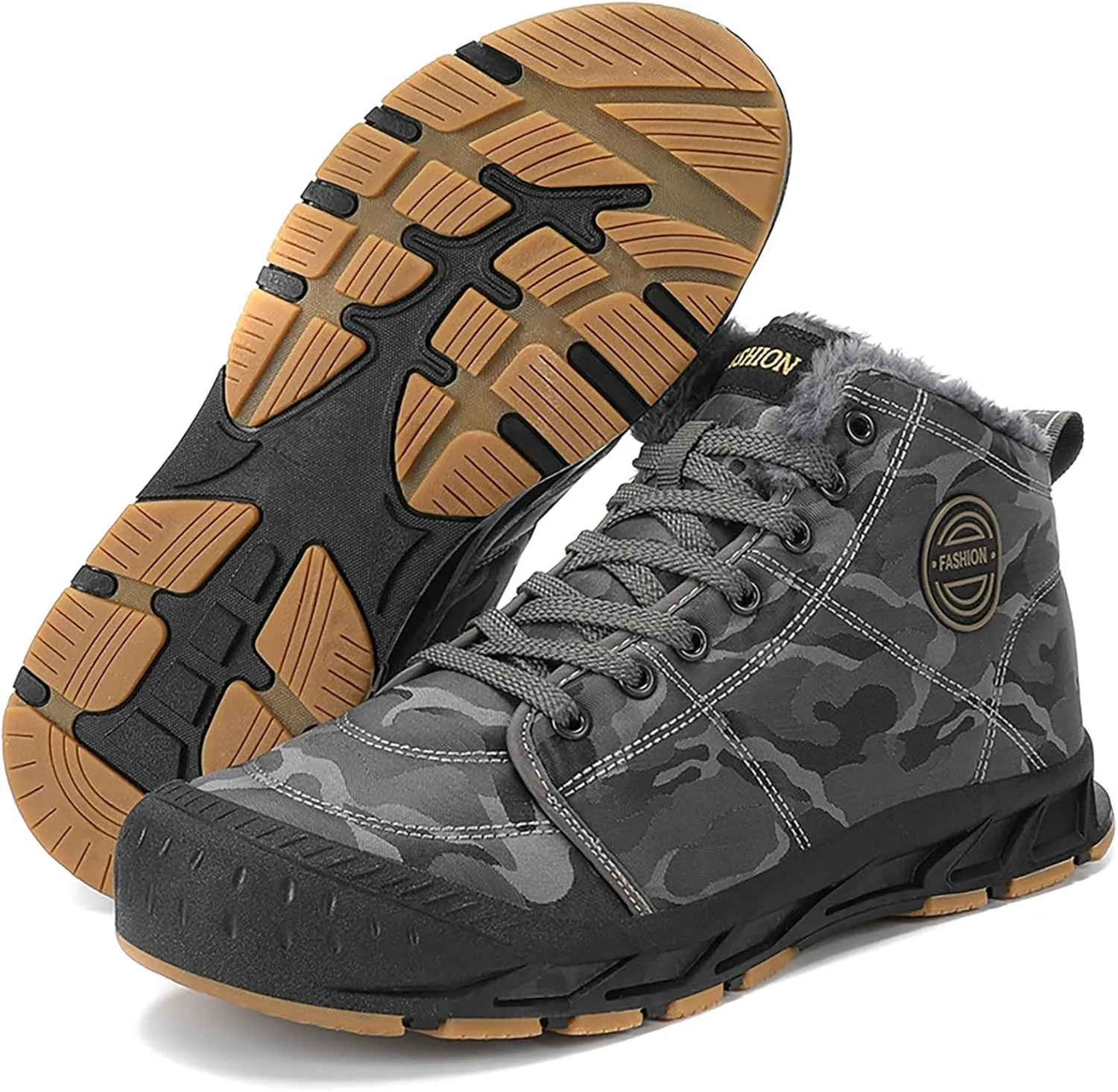Snow Boots for Men Waterproof Furry Lined Warm Winter Boots Lace Up Cold-Weather Non-Slip Ankle Boots Comfortable Slip on Lightweight Hiking Shoes