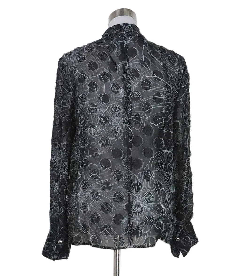 St. John Black & White Silk Blouse sz 4