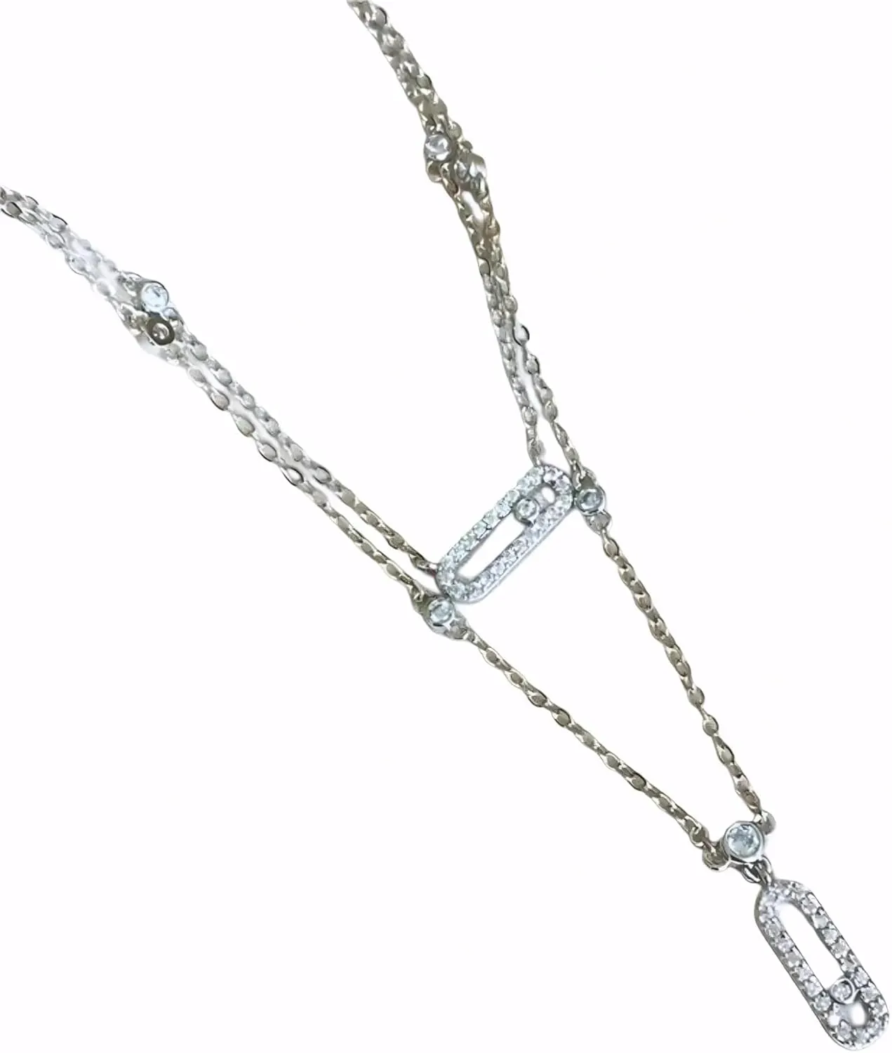 Stacking Layering Necklaces - Luxury Silver-color Choker Two-Layers Necklace Simple Shiny Pendants For Women Fine Jewelry
