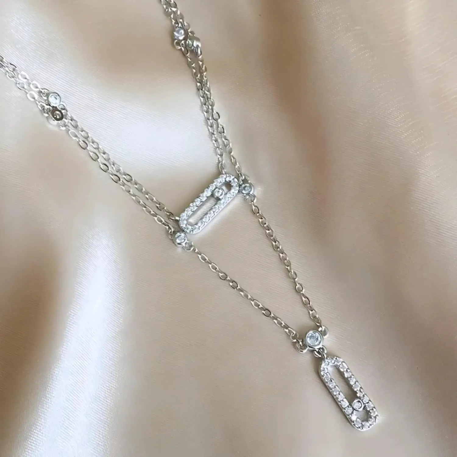 Stacking Layering Necklaces - Luxury Silver-color Choker Two-Layers Necklace Simple Shiny Pendants For Women Fine Jewelry