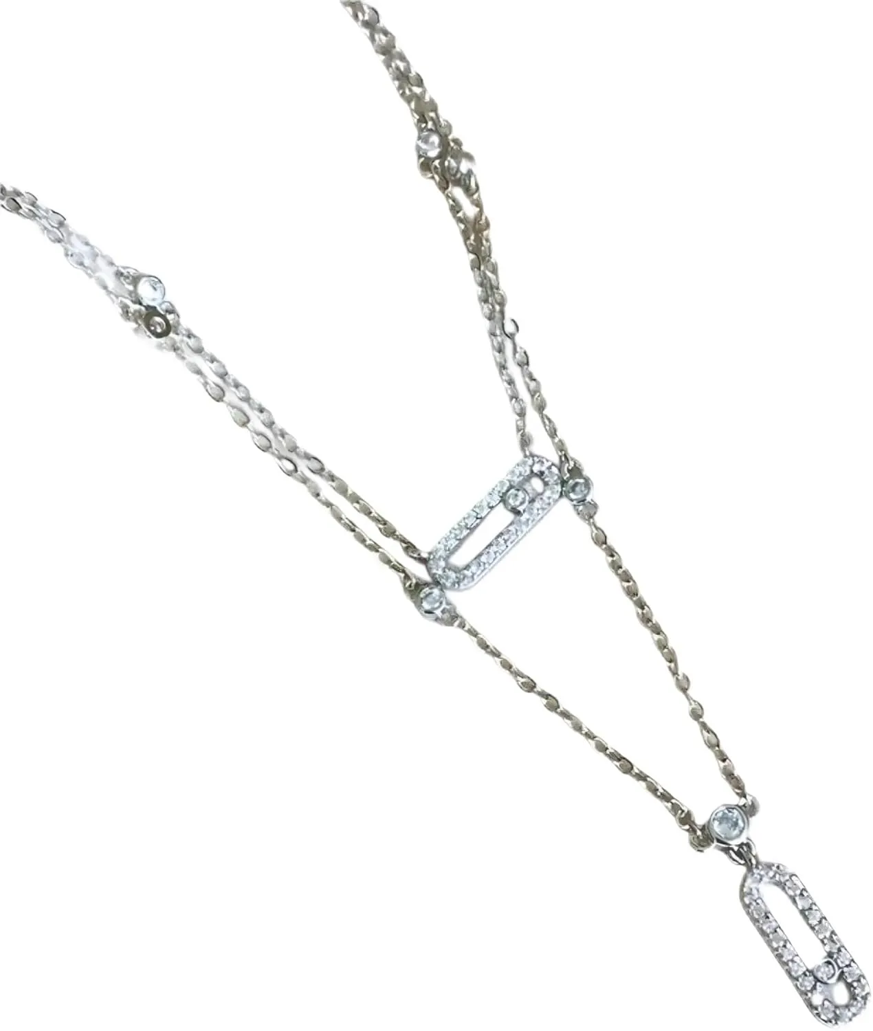 Stacking Layering Necklaces - Luxury Silver-color Choker Two-Layers Necklace Simple Shiny Pendants For Women Fine Jewelry
