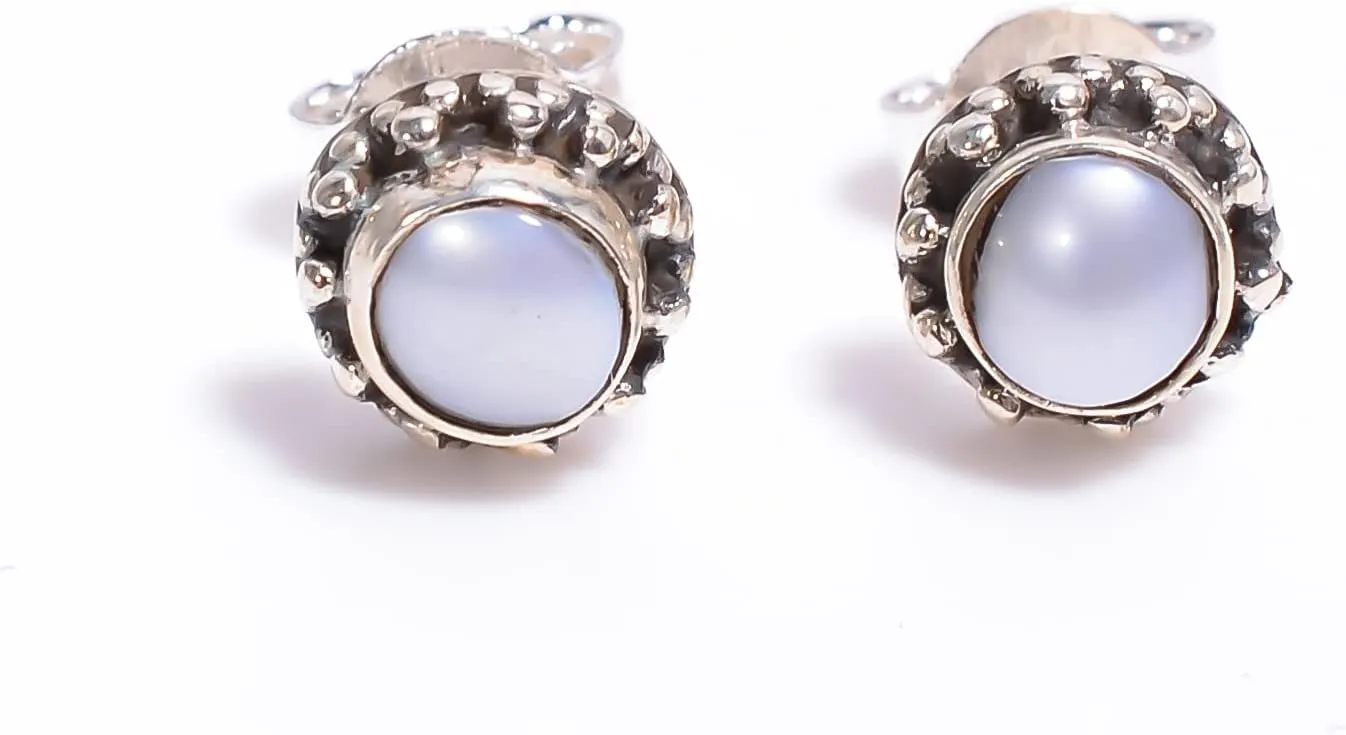 Studs earrings in 925 Sterling Silver, Girl Minimal Stud Jewellery for Office & Everyday Use, Unique Fine Stone Jewelry Gifts for Women - Girls