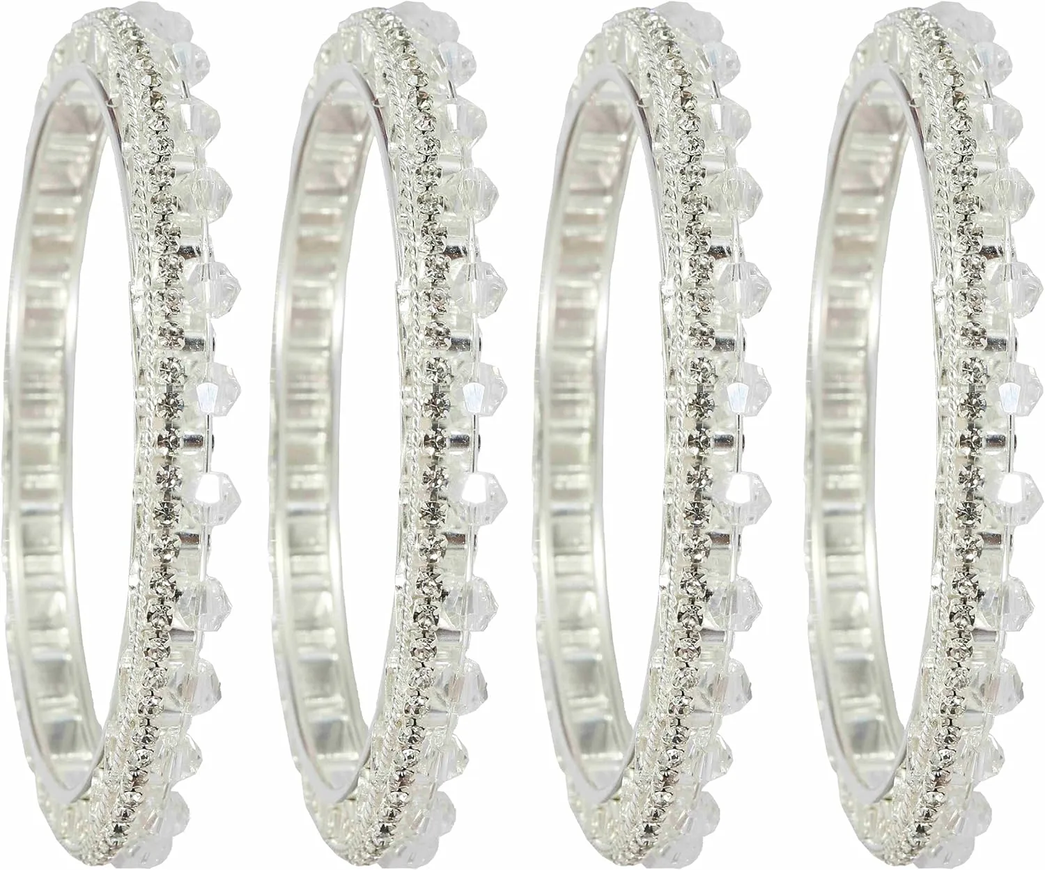 Stylish Metal with Zircon Stone Work & Pearls Bangles Set For Women & Girls | Fancy Metal Bangles Set | Diamond Bangles | Traditional Women's Bangles For Wedding, Party, Occasion- Set of 4