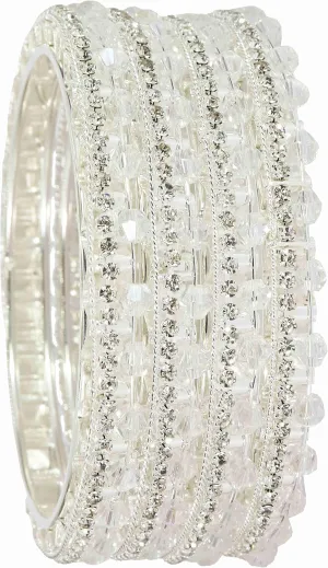Stylish Metal with Zircon Stone Work & Pearls Bangles Set For Women & Girls | Fancy Metal Bangles Set | Diamond Bangles | Traditional Women's Bangles For Wedding, Party, Occasion- Set of 4