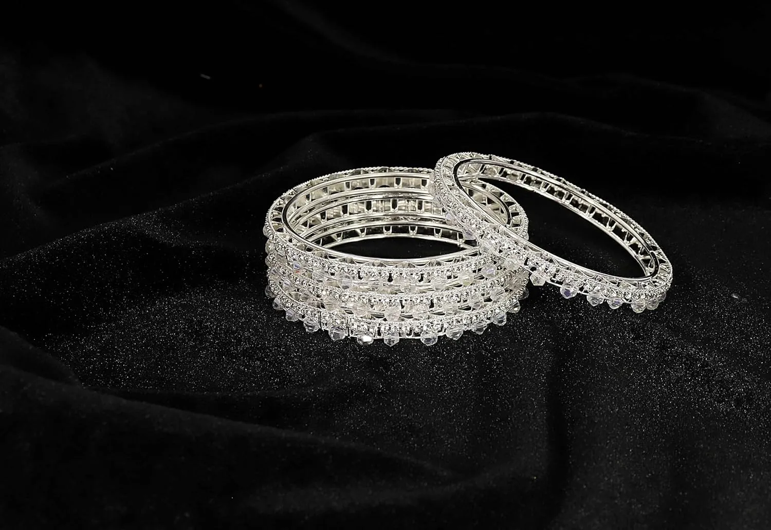 Stylish Metal with Zircon Stone Work & Pearls Bangles Set For Women & Girls | Fancy Metal Bangles Set | Diamond Bangles | Traditional Women's Bangles For Wedding, Party, Occasion- Set of 4
