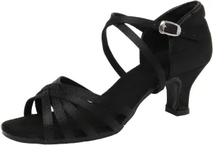 SWDZM Women Latin Dance Shoes Satin Professional Ballroom Salsa Practice Performance Dance Shoes,Model FT016