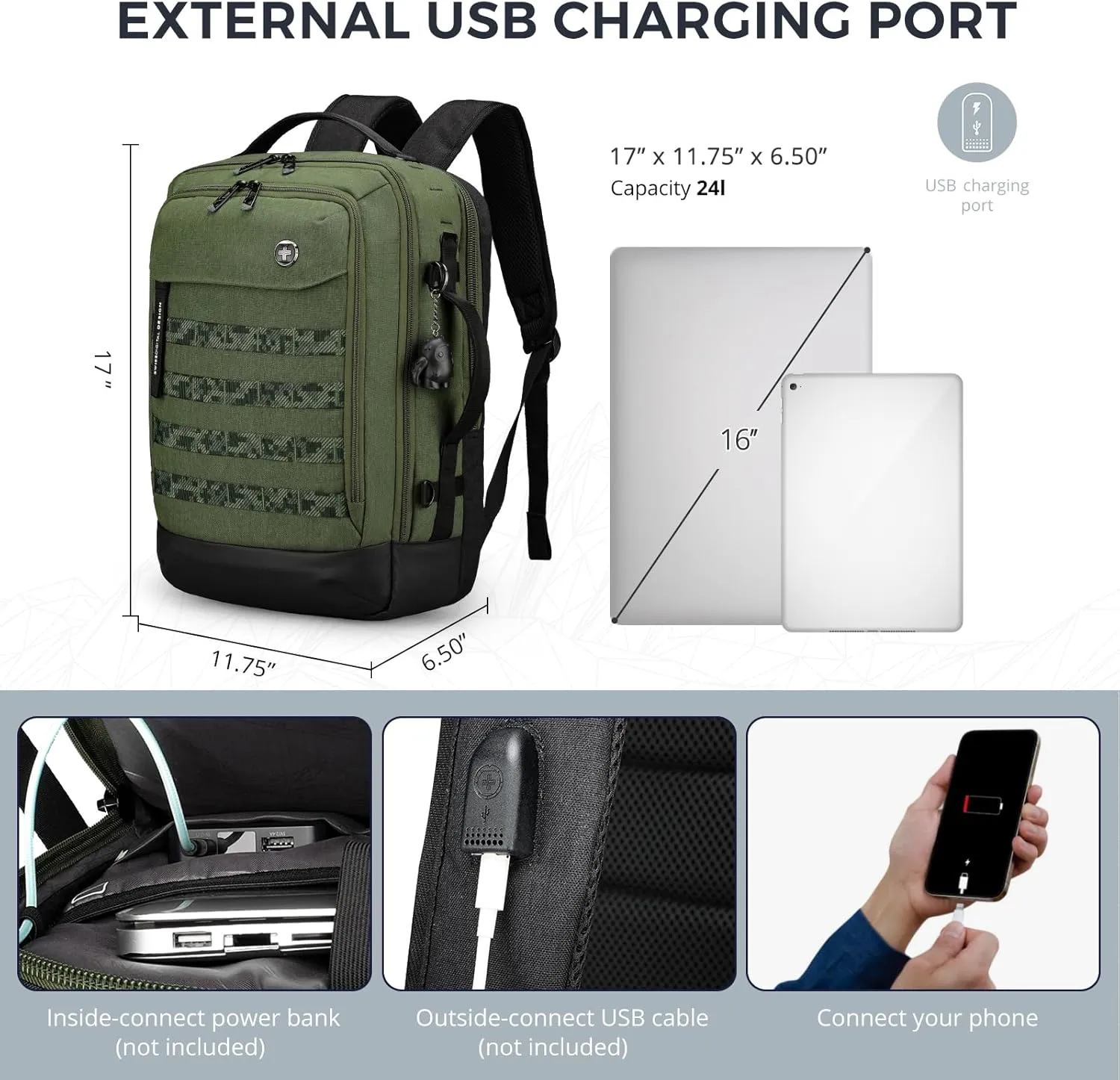 Swissdigital Design Travel Backpack with USB Charging Port, Laptop Backpack with RFID Pockets, College Backpack Large Capacity Fits 15.6 inches Laptops for Men Women, Dark Green | BERG