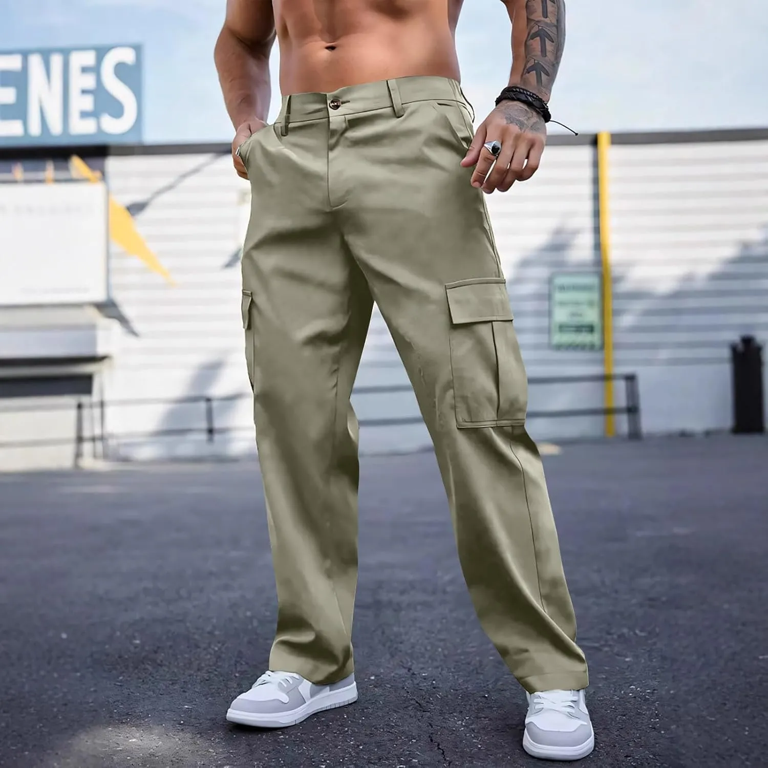 Tactical Cargo Pants for Men Large Workout Pants with Multi-Pocket Active Fit Trousers