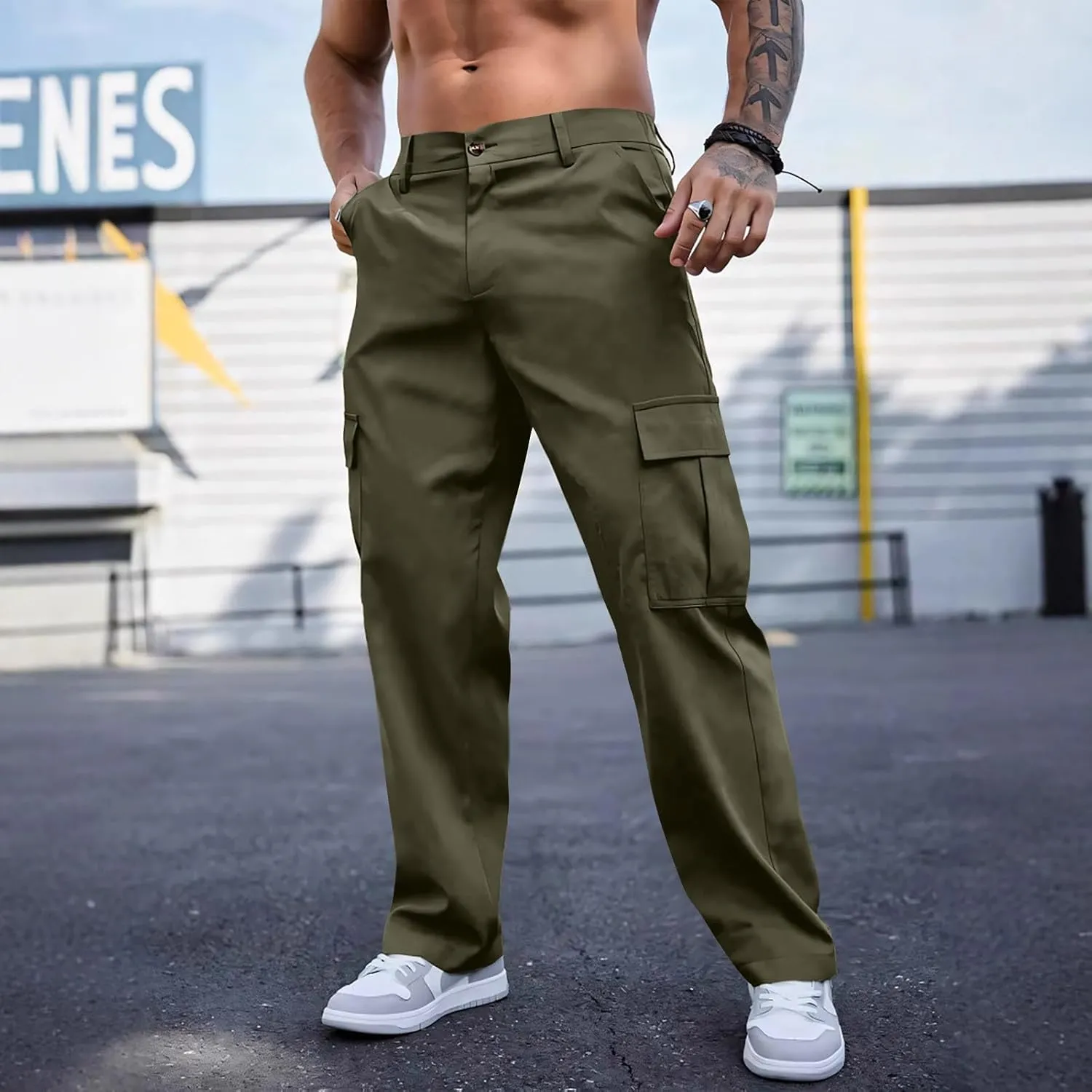 Tactical Cargo Pants for Men Large Workout Pants with Multi-Pocket Active Fit Trousers
