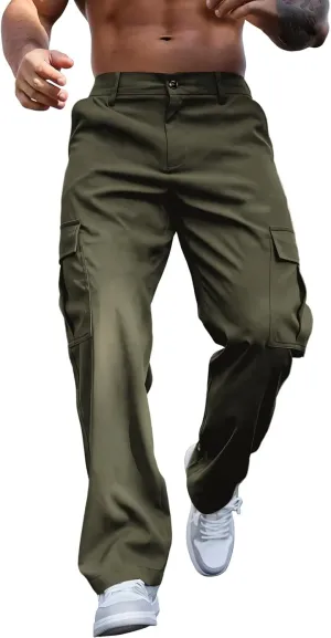 Tactical Cargo Pants for Men Large Workout Pants with Multi-Pocket Active Fit Trousers