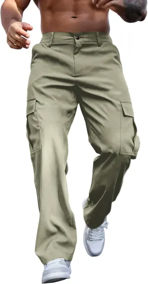 Tactical Cargo Pants for Men Large Workout Pants with Multi-Pocket Active Fit Trousers