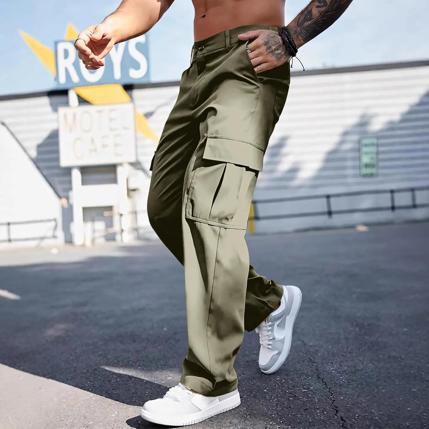 Tactical Cargo Pants for Men Large Workout Pants with Multi-Pocket Active Fit Trousers