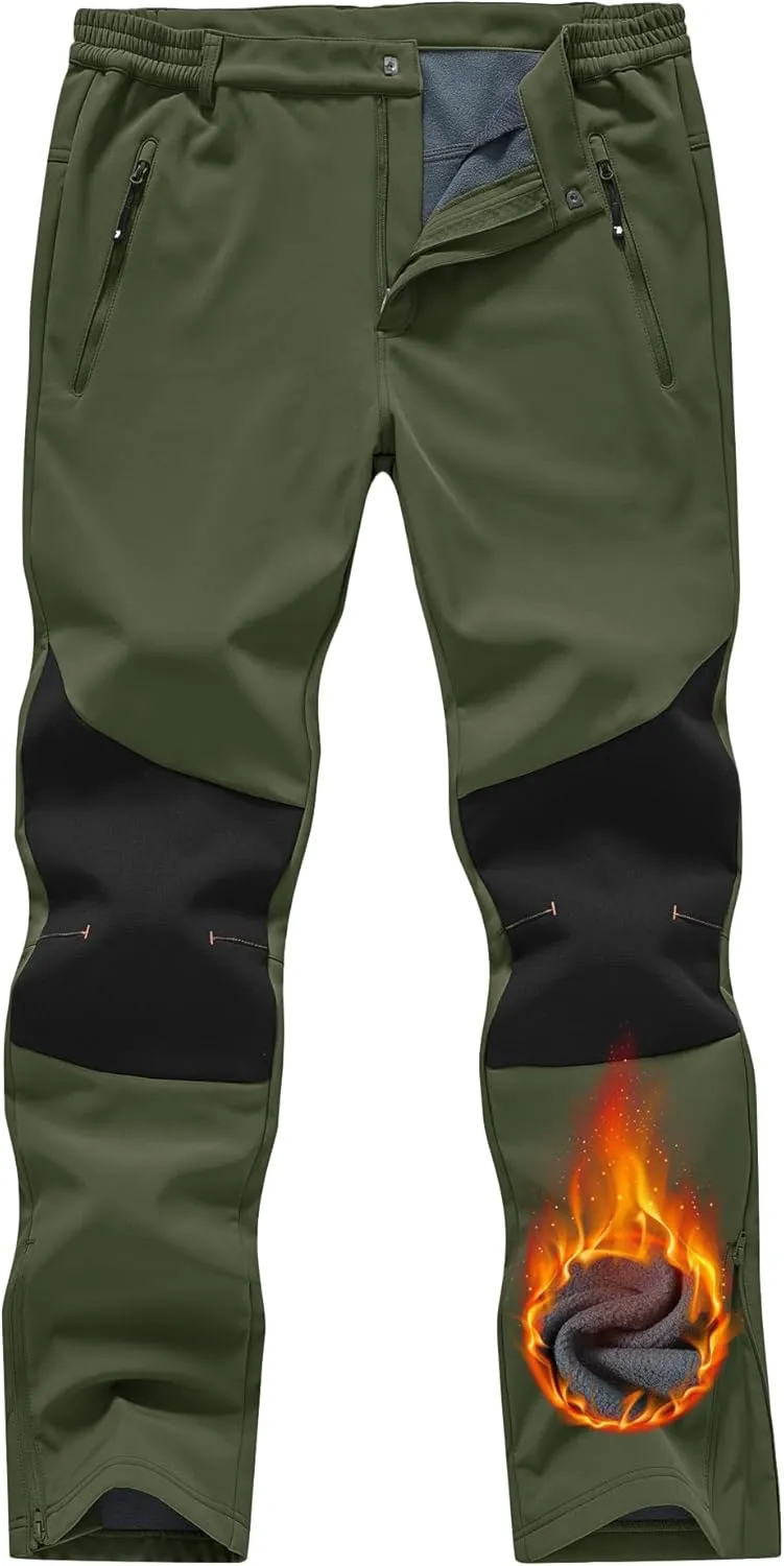 TBMPOY Men's Ski Snow Pants Waterproof Fleece Lined Insulated Softshell Snowboard Hiking Outdoor Zippers Bottom Leg