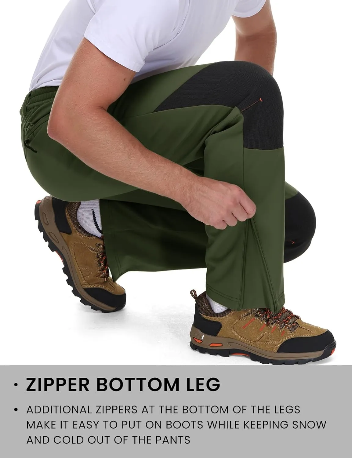 TBMPOY Men's Ski Snow Pants Waterproof Fleece Lined Insulated Softshell Snowboard Hiking Outdoor Zippers Bottom Leg