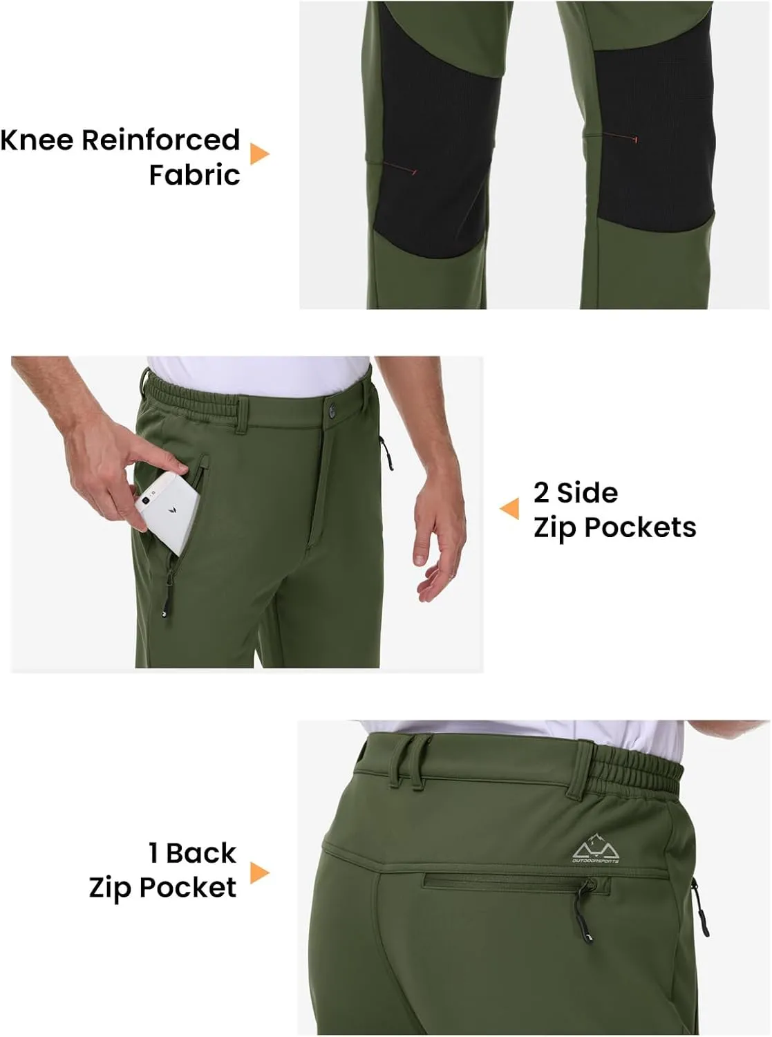 TBMPOY Men's Ski Snow Pants Waterproof Fleece Lined Insulated Softshell Snowboard Hiking Outdoor Zippers Bottom Leg