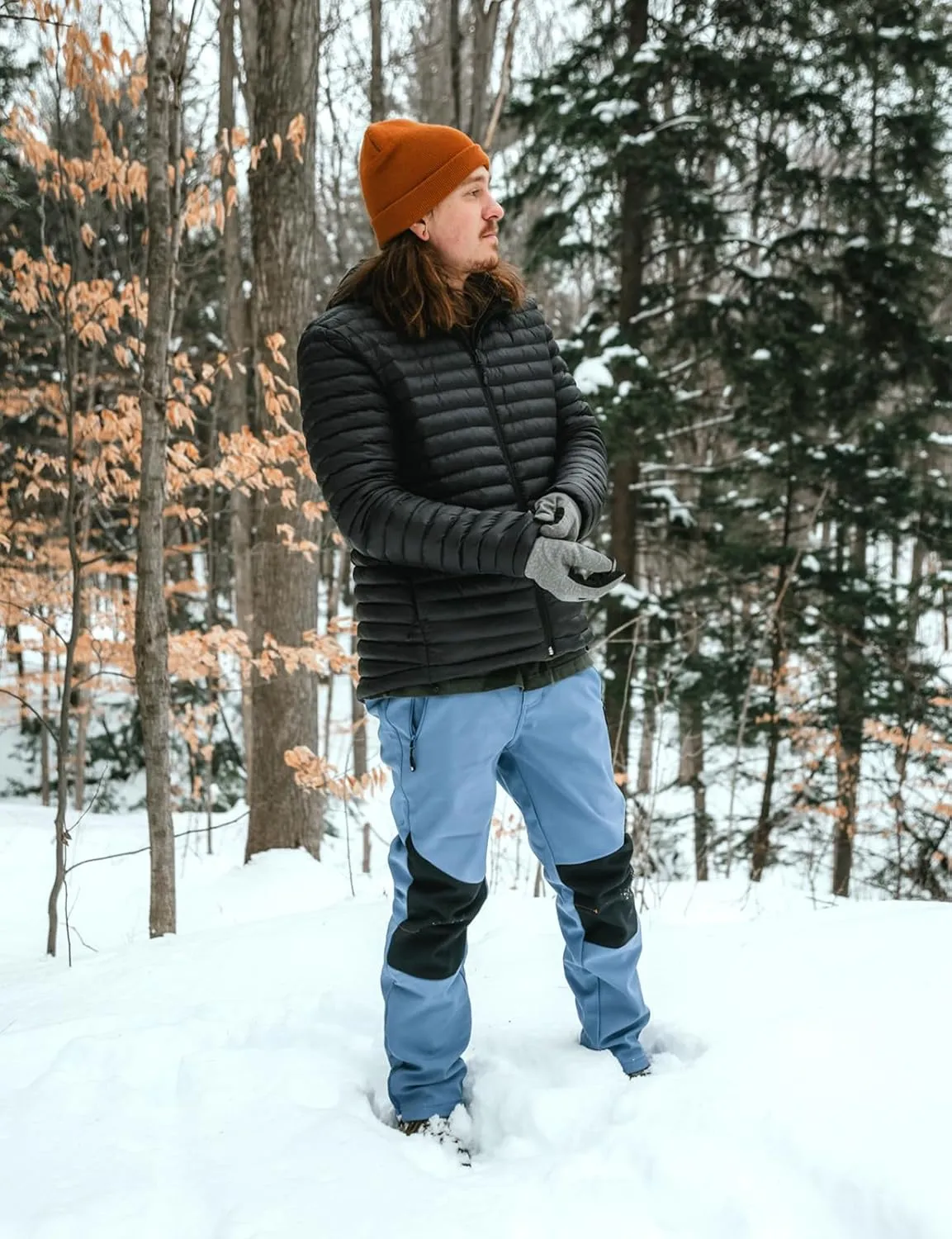 TBMPOY Men's Ski Snow Pants Waterproof Fleece Lined Insulated Softshell Snowboard Hiking Outdoor Zippers Bottom Leg