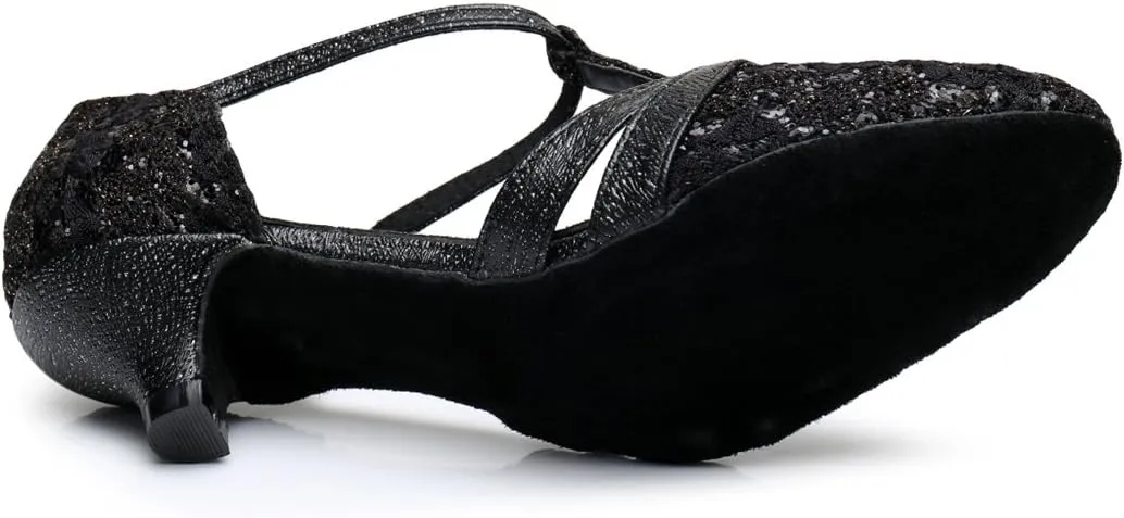 TDA Women's Kitten Heel T-strap Appliques Sequins Synthetic Tango Ballroom Salsa Latin Dance wedding Shoes