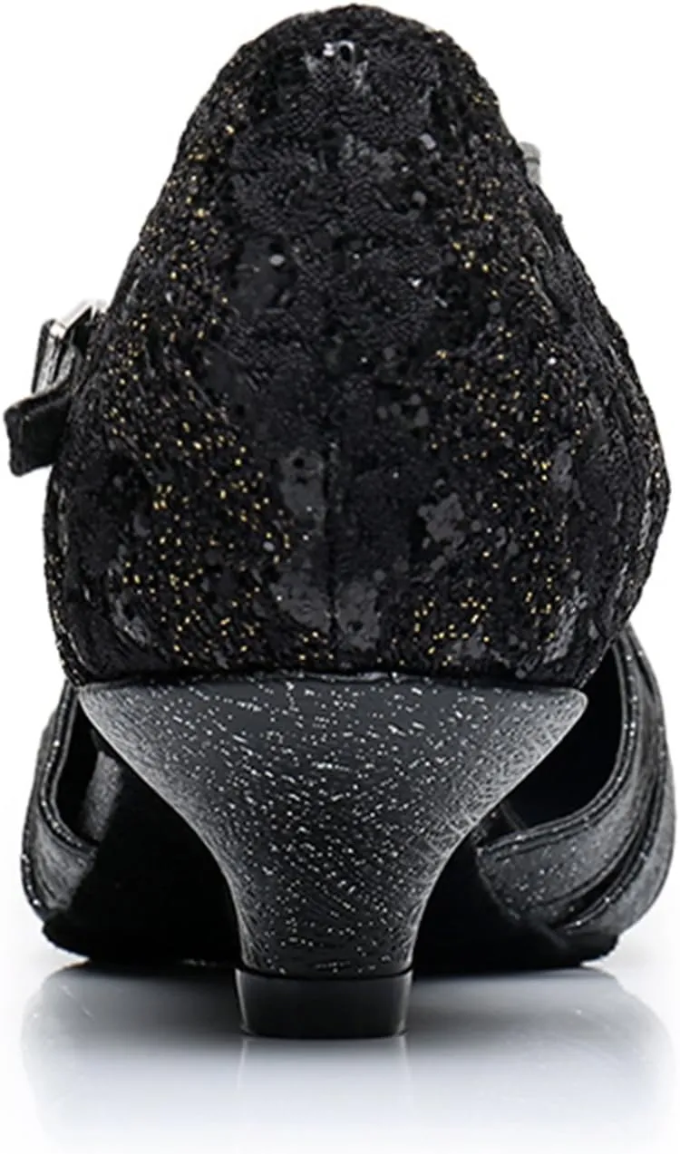 TDA Women's Kitten Heel T-strap Appliques Sequins Synthetic Tango Ballroom Salsa Latin Dance wedding Shoes