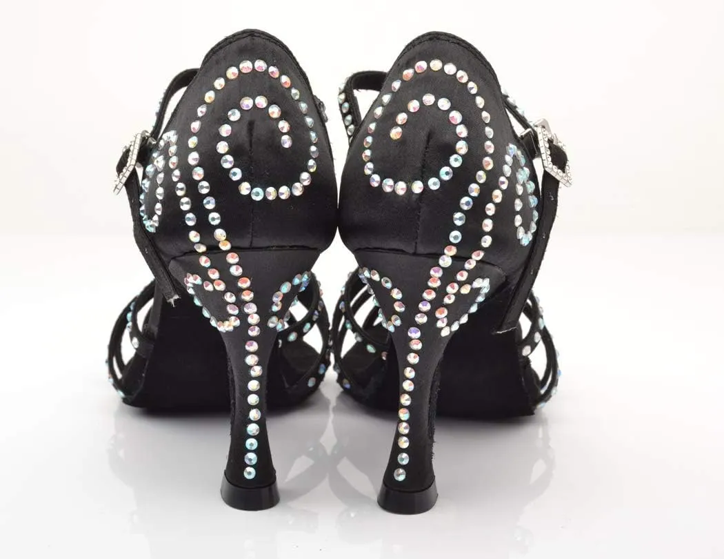 TDA Women's Sexy T-strap Flared Heel Cut-out Rhinestones Salsa Tango Latin Modern Dance Shoes