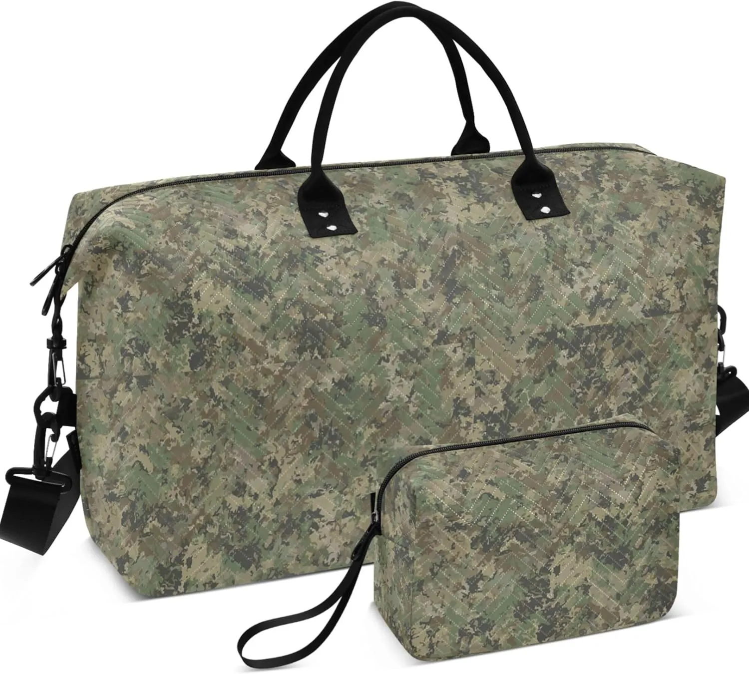 Texture Military Camouflage Army Green Travel Bag Duffel Cosmetic Bags Set, Funny Garment Duffel Bag Overnight Bags