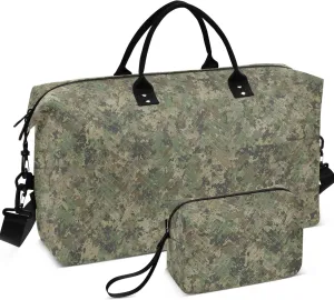Texture Military Camouflage Army Green Travel Bag Duffel Cosmetic Bags Set, Funny Garment Duffel Bag Overnight Bags