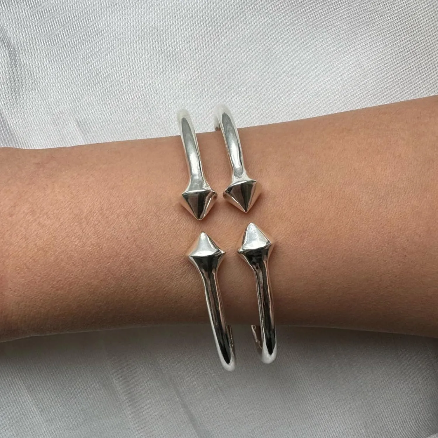 Thick Pyramid .925 Sterling Silver Plain West Indian Bangles, 1 pair for men, women