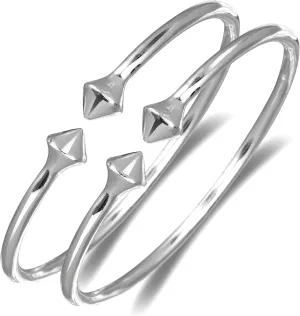 Thick Pyramid .925 Sterling Silver Plain West Indian Bangles, 1 pair for men, women