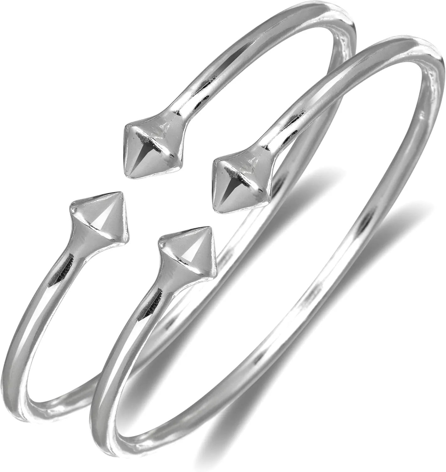 Thick Pyramid .925 Sterling Silver Plain West Indian Bangles, 1 pair for men, women