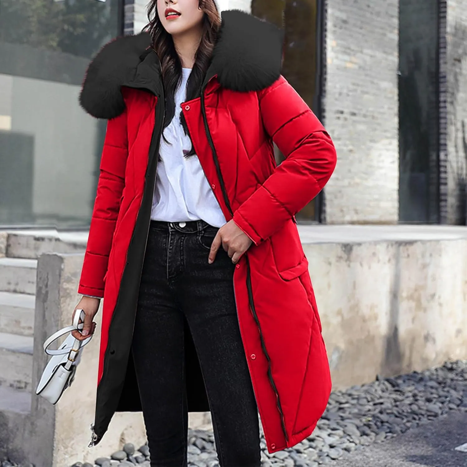 Thicken Winter Warm Coats For Women Dressy Casual Faux Fur Trim Reversible Jackets Plus Size Quilted Trench Coats