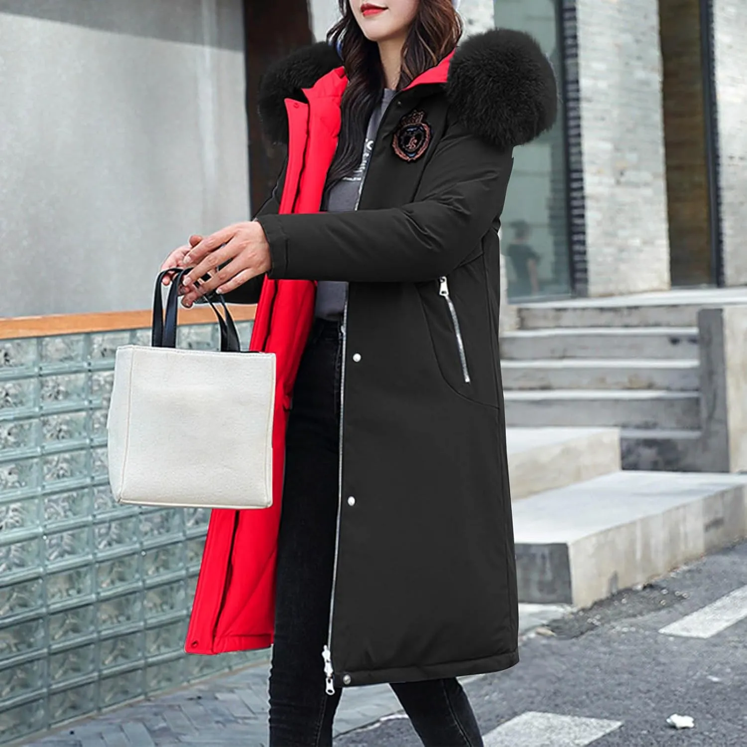 Thicken Winter Warm Coats For Women Dressy Casual Faux Fur Trim Reversible Jackets Plus Size Quilted Trench Coats