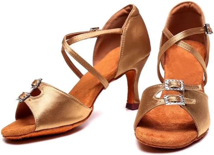 TINRYMX Women's Latin Dance Shoes Ballroom Salsa Cross Strap Professional Practice Dancing Shoes,Model-EM3041