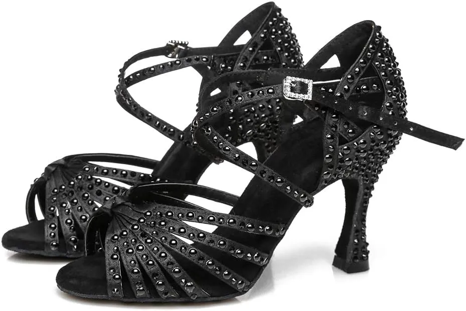 TINRYMX Women's Latin Dance Shoes Open Toe Rhinestones Cross-Strap Ballroom Party Performance Dance Shoes,Model-YCL429