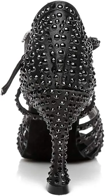 TINRYMX Women's Latin Dance Shoes Open Toe Rhinestones Cross-Strap Ballroom Party Performance Dance Shoes,Model-YCL429