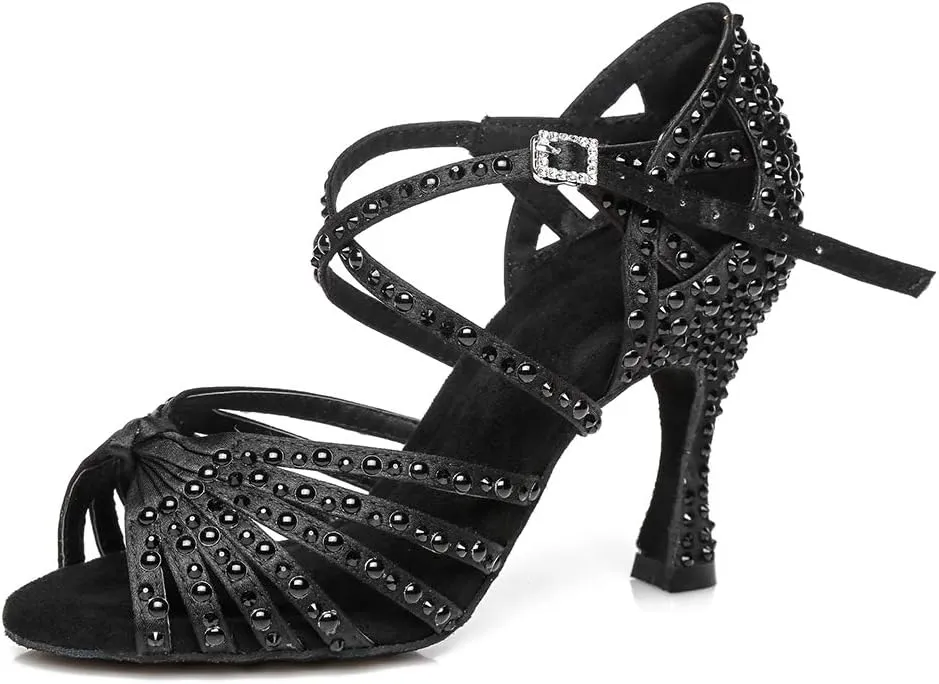 TINRYMX Women's Latin Dance Shoes Open Toe Rhinestones Cross-Strap Ballroom Party Performance Dance Shoes,Model-YCL429