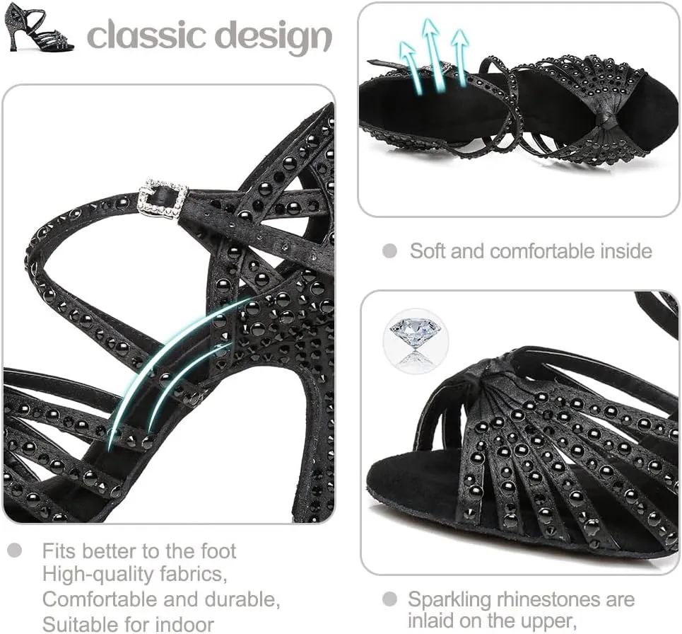 TINRYMX Women's Latin Dance Shoes Open Toe Rhinestones Cross-Strap Ballroom Party Performance Dance Shoes,Model-YCL429