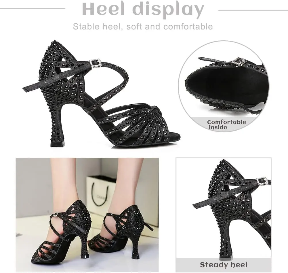 TINRYMX Women's Latin Dance Shoes Open Toe Rhinestones Cross-Strap Ballroom Party Performance Dance Shoes,Model-YCL429