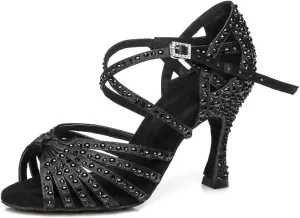 TINRYMX Women's Latin Dance Shoes Open Toe Rhinestones Cross-Strap Ballroom Party Performance Dance Shoes,Model-YCL429