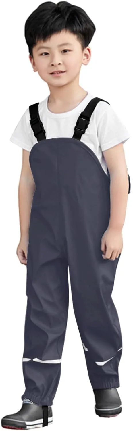 Toddler Boys Girls Waterproof Suspender Rain Pants Insulated Solid Jumpsuit Pant Kids Windbreak Casual Trousers