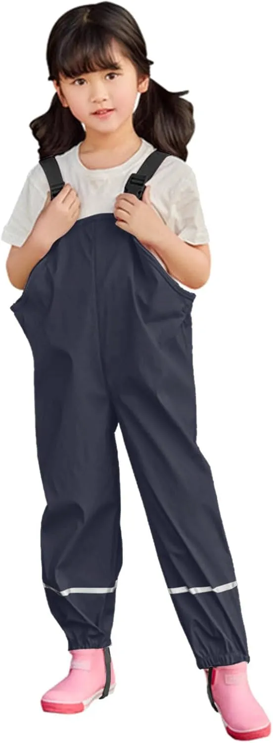 Toddler Boys Girls Waterproof Suspender Rain Pants Insulated Solid Jumpsuit Pant Kids Windbreak Casual Trousers