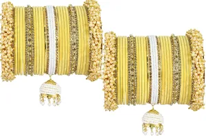 Traditional Metal Velvet Bangles with Pearls & Zircon Stone Bangles Latkan Chuda Set For Bridal Women & Girls | Premium Bangles With Latkan For Wedding, Party, festive, Occasion Wear-Set of 54
