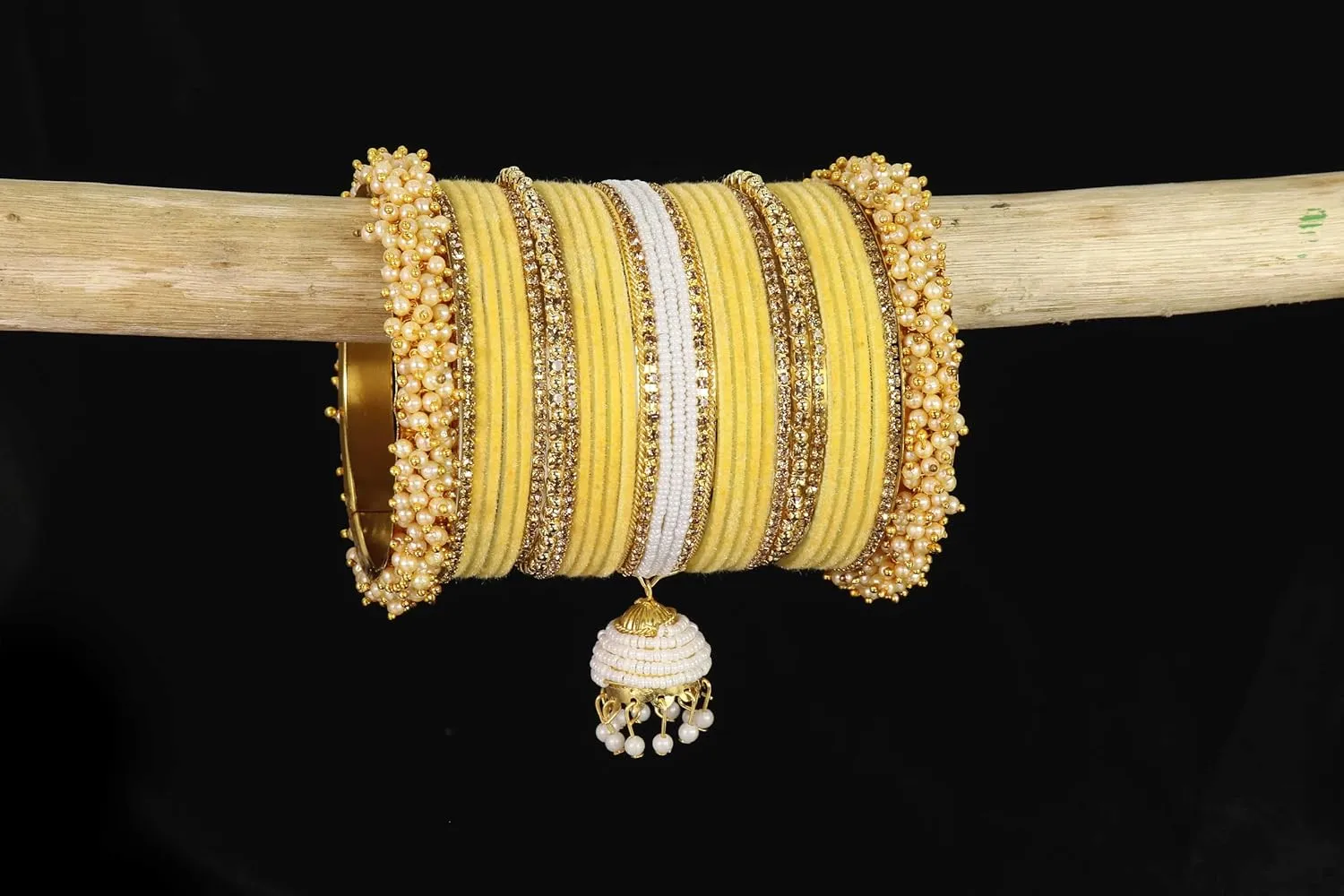 Traditional Metal Velvet Bangles with Pearls & Zircon Stone Bangles Latkan Chuda Set For Bridal Women & Girls | Premium Bangles With Latkan For Wedding, Party, festive, Occasion Wear-Set of 54