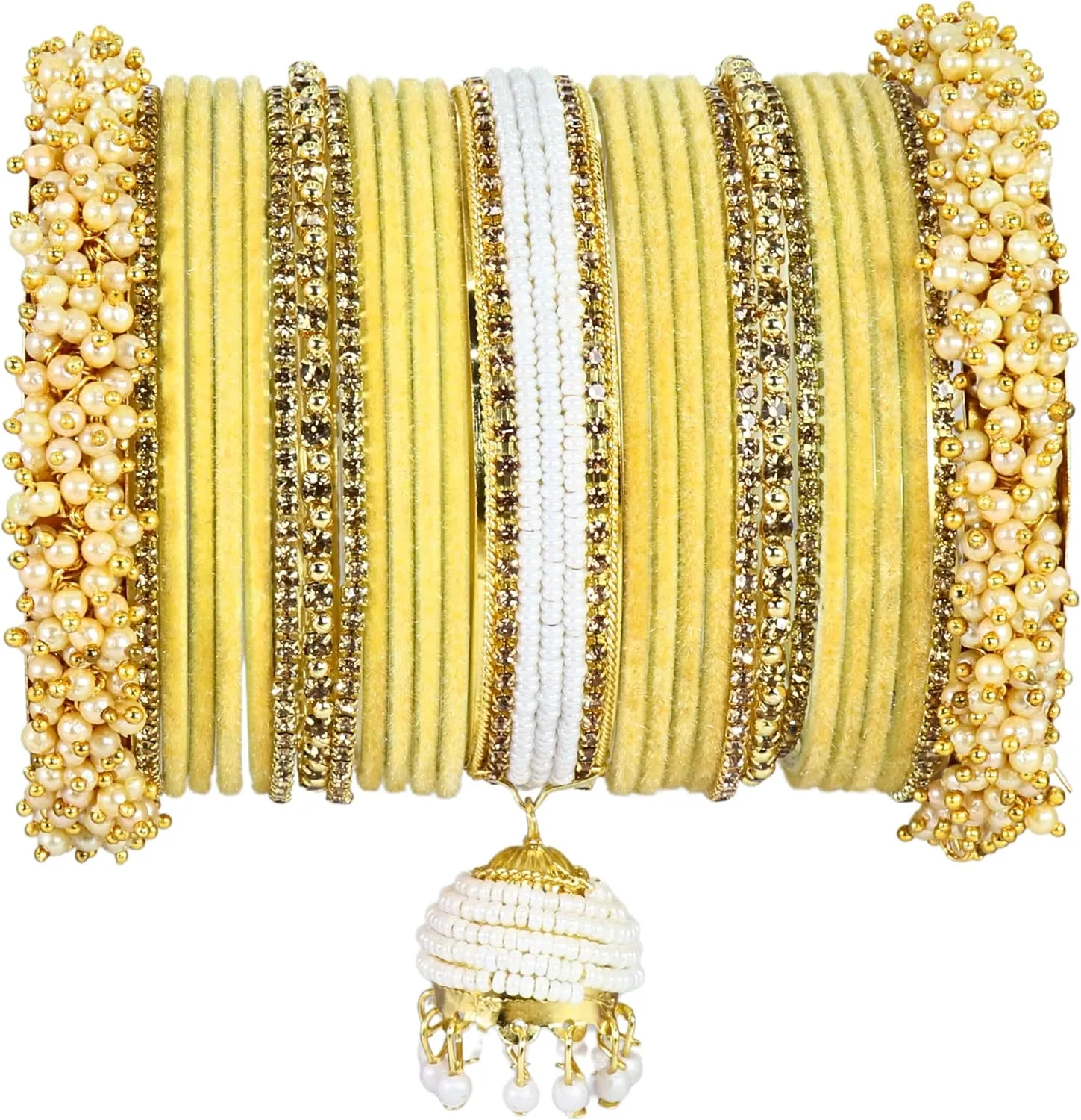 Traditional Metal Velvet Bangles with Pearls & Zircon Stone Bangles Latkan Chuda Set For Bridal Women & Girls | Premium Bangles With Latkan For Wedding, Party, festive, Occasion Wear-Set of 54