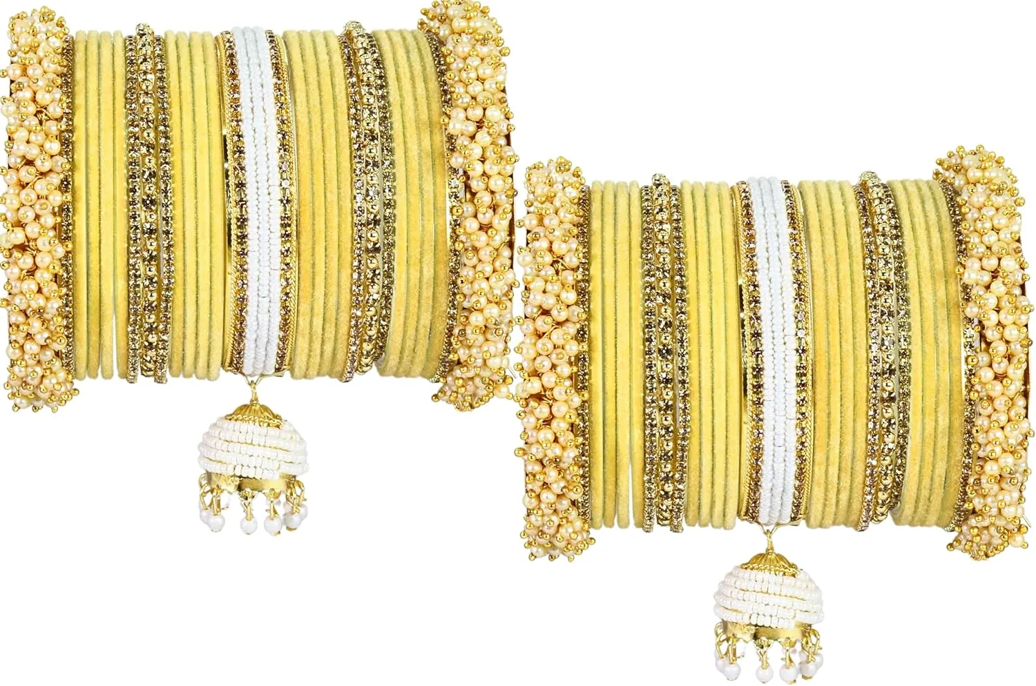 Traditional Metal Velvet Bangles with Pearls & Zircon Stone Bangles Latkan Chuda Set For Bridal Women & Girls | Premium Bangles With Latkan For Wedding, Party, festive, Occasion Wear-Set of 54