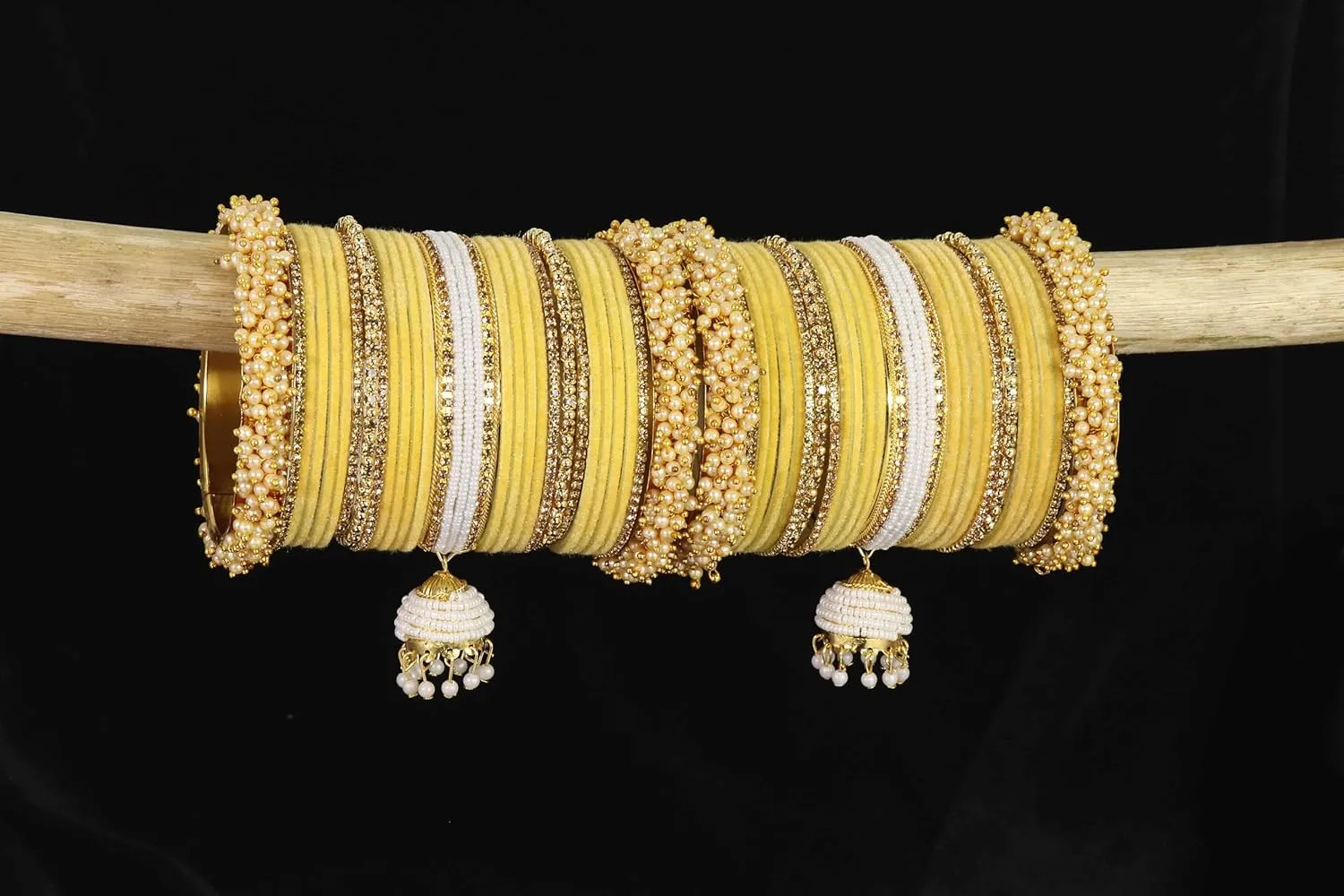Traditional Metal Velvet Bangles with Pearls & Zircon Stone Bangles Latkan Chuda Set For Bridal Women & Girls | Premium Bangles With Latkan For Wedding, Party, festive, Occasion Wear-Set of 54