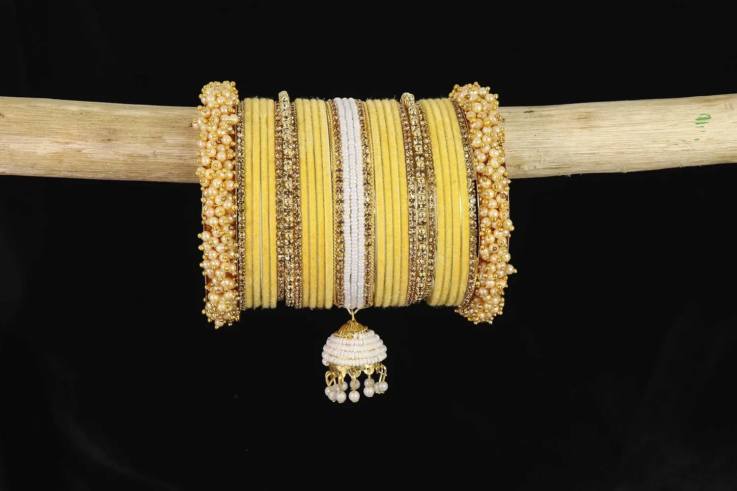 Traditional Metal Velvet Bangles with Pearls & Zircon Stone Bangles Latkan Chuda Set For Bridal Women & Girls | Premium Bangles With Latkan For Wedding, Party, festive, Occasion Wear-Set of 54