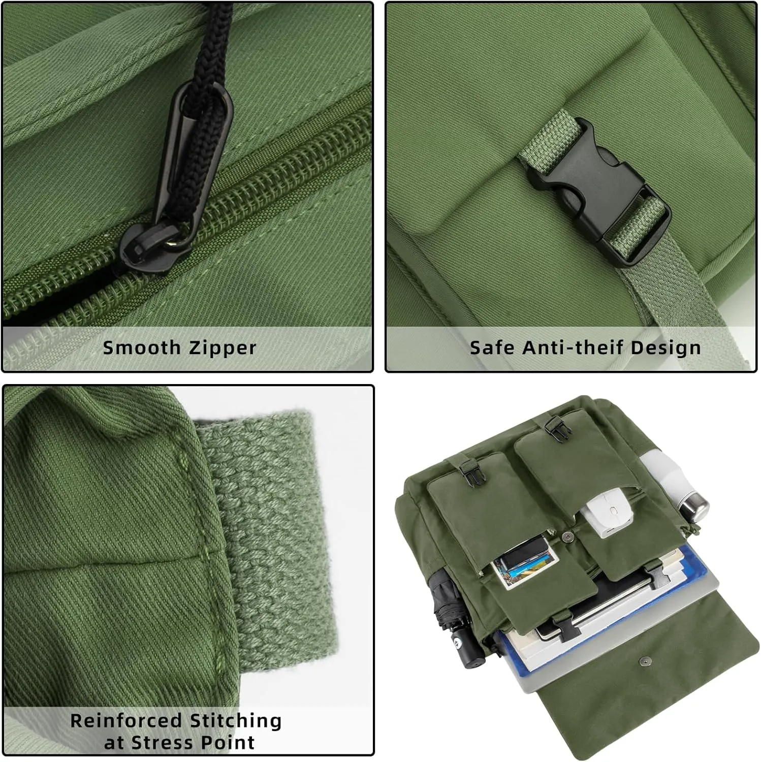 Travel Messenger Bag for Women Men: Durable Canvas Crossbody Handbag with Adjustable Strap Lightweight Laptop Purse