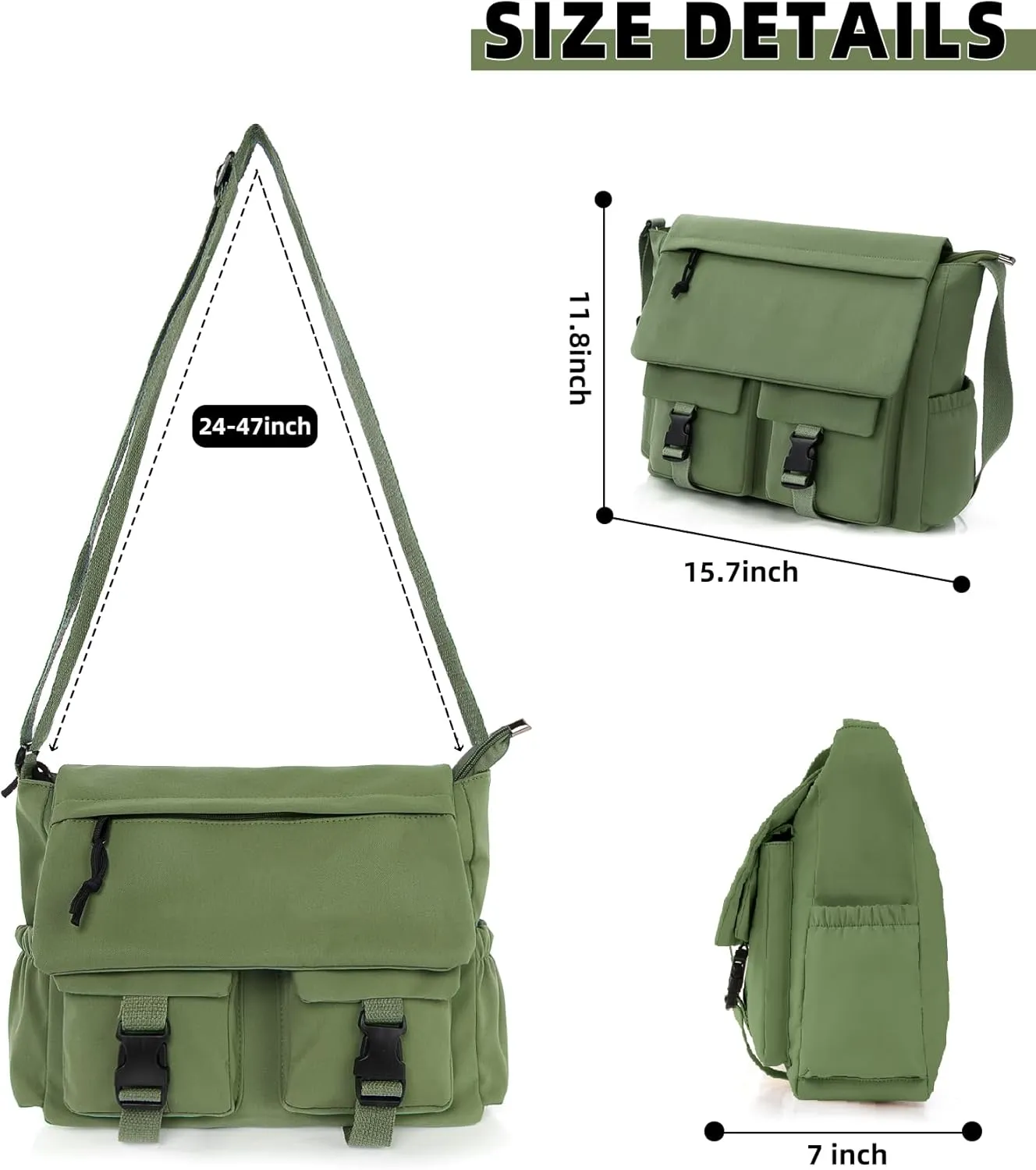 Travel Messenger Bag for Women Men: Durable Canvas Crossbody Handbag with Adjustable Strap Lightweight Laptop Purse