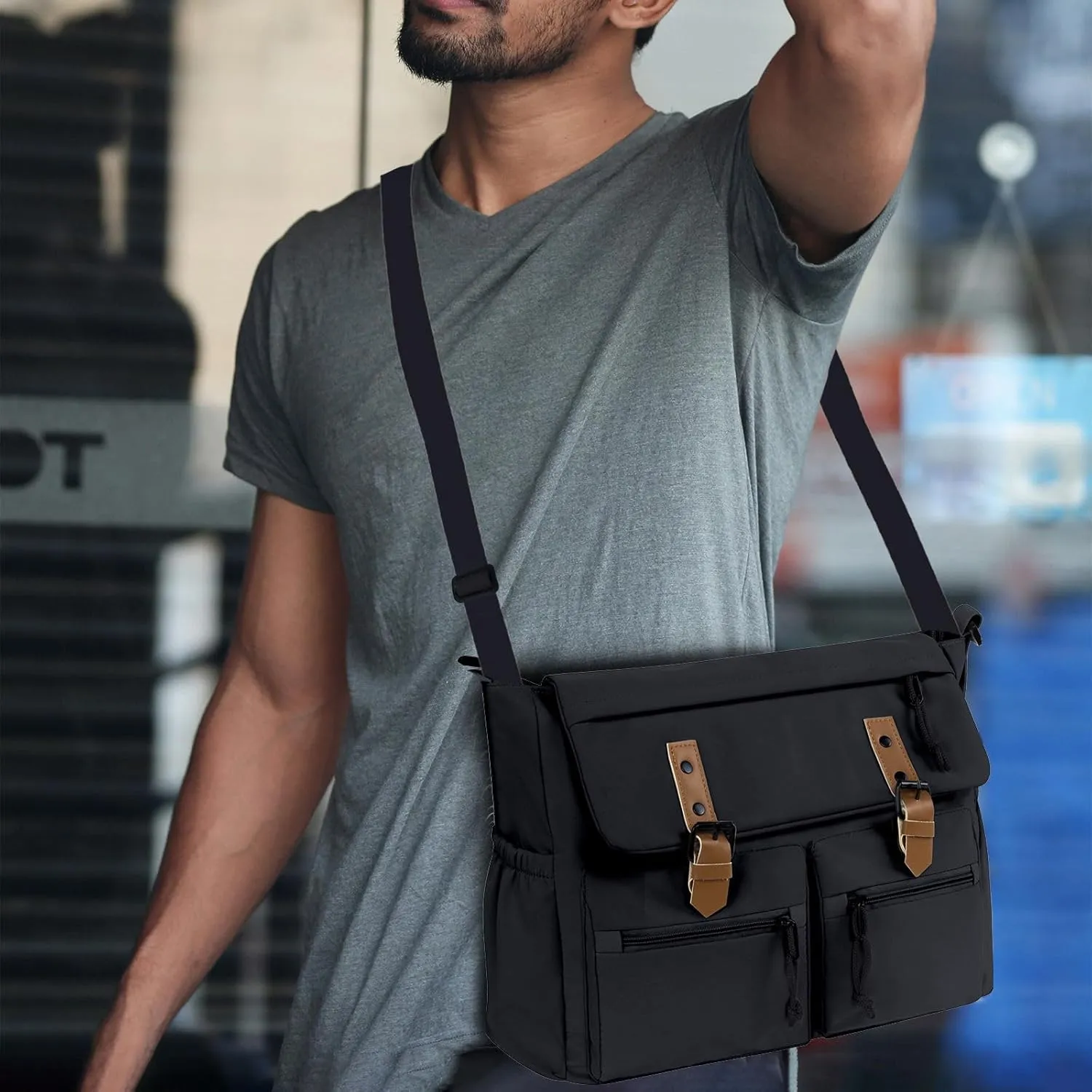 Travel Messenger Bag for Women Men: Durable Canvas Crossbody Handbag with Adjustable Strap Lightweight Laptop Purse