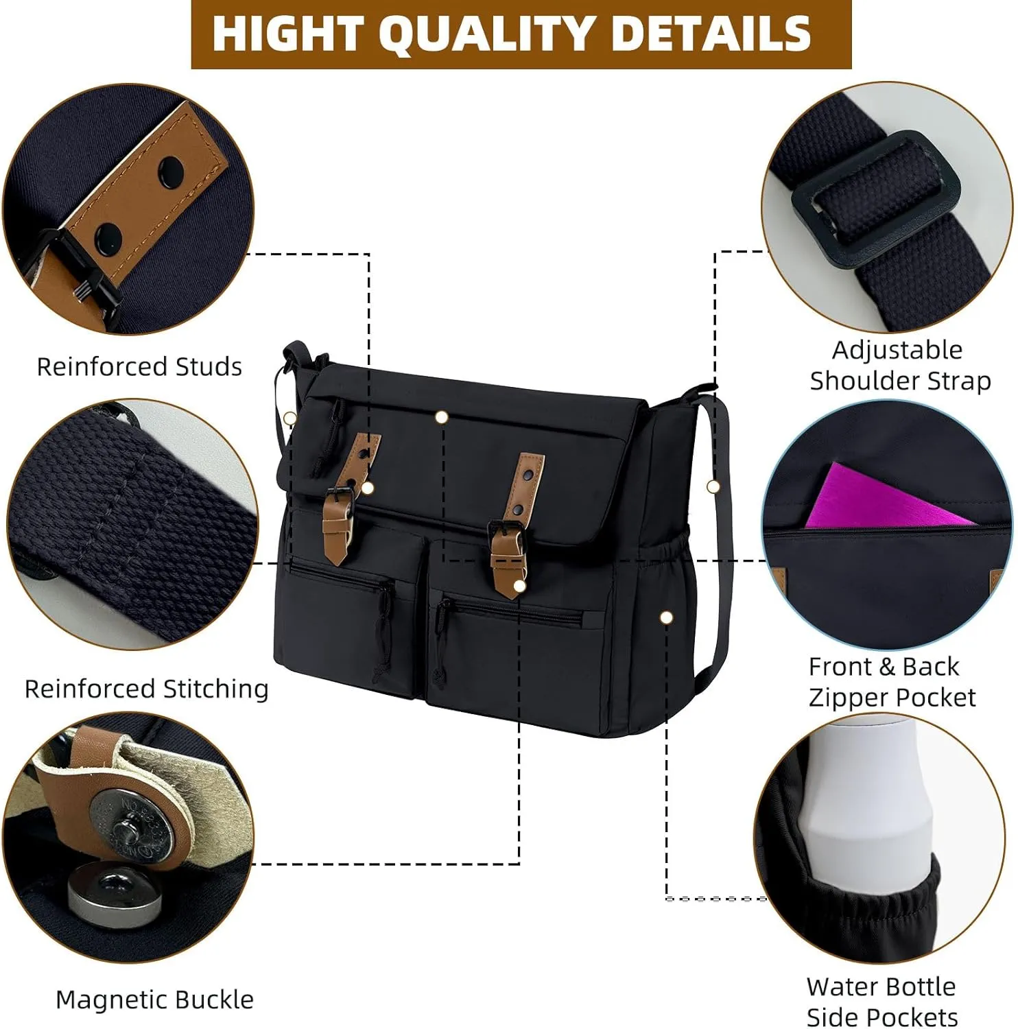 Travel Messenger Bag for Women Men: Durable Canvas Crossbody Handbag with Adjustable Strap Lightweight Laptop Purse