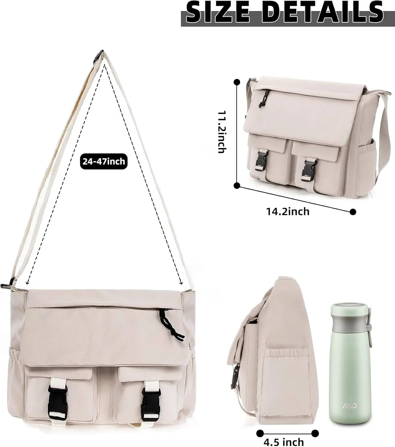 Travel Messenger Bag for Women Men: Durable Canvas Crossbody Handbag with Adjustable Strap Lightweight Laptop Purse